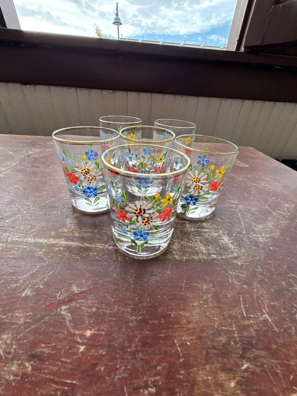 Vintage Arcoroc France Hand Painted Floral shot Glasses Set of 6
